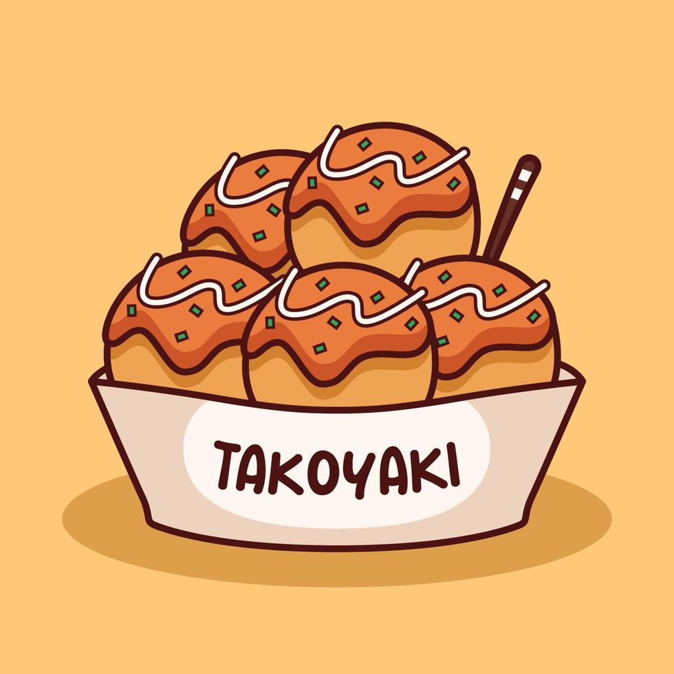 cute takoyaki illustration in flat design vector