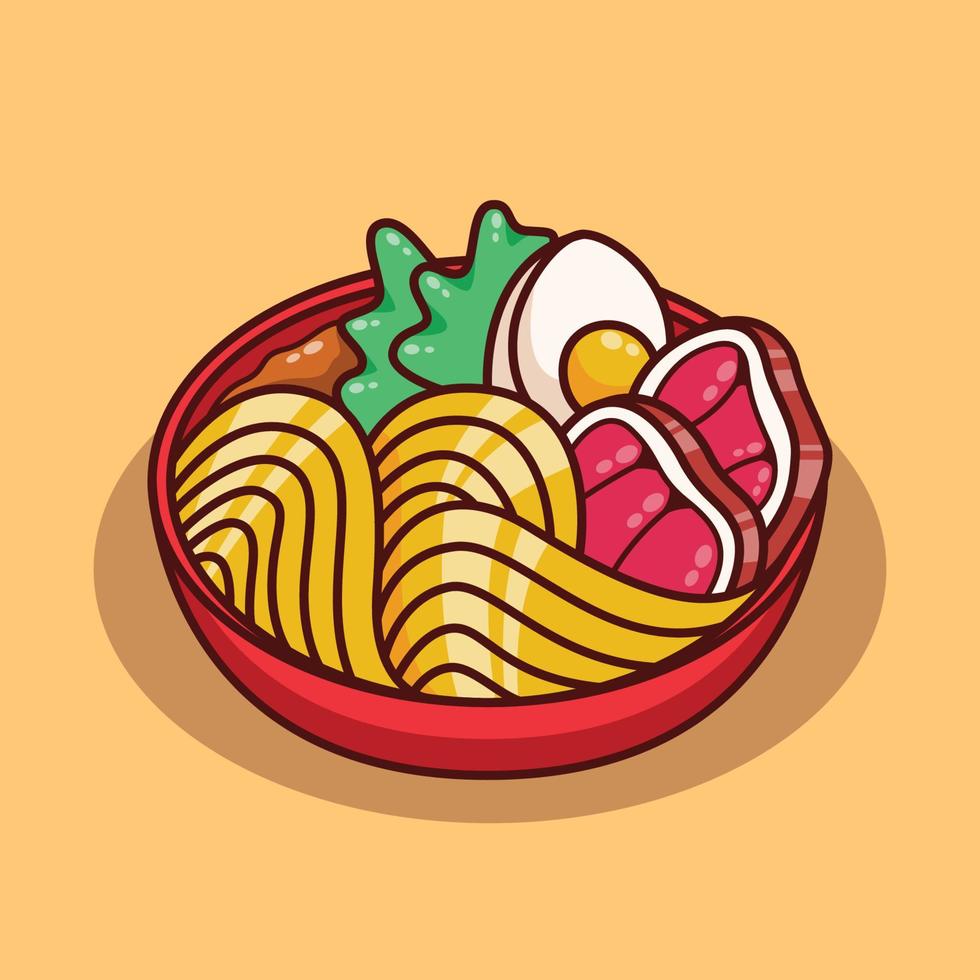 linda ilustración de fideos ramen en diseño plano vector