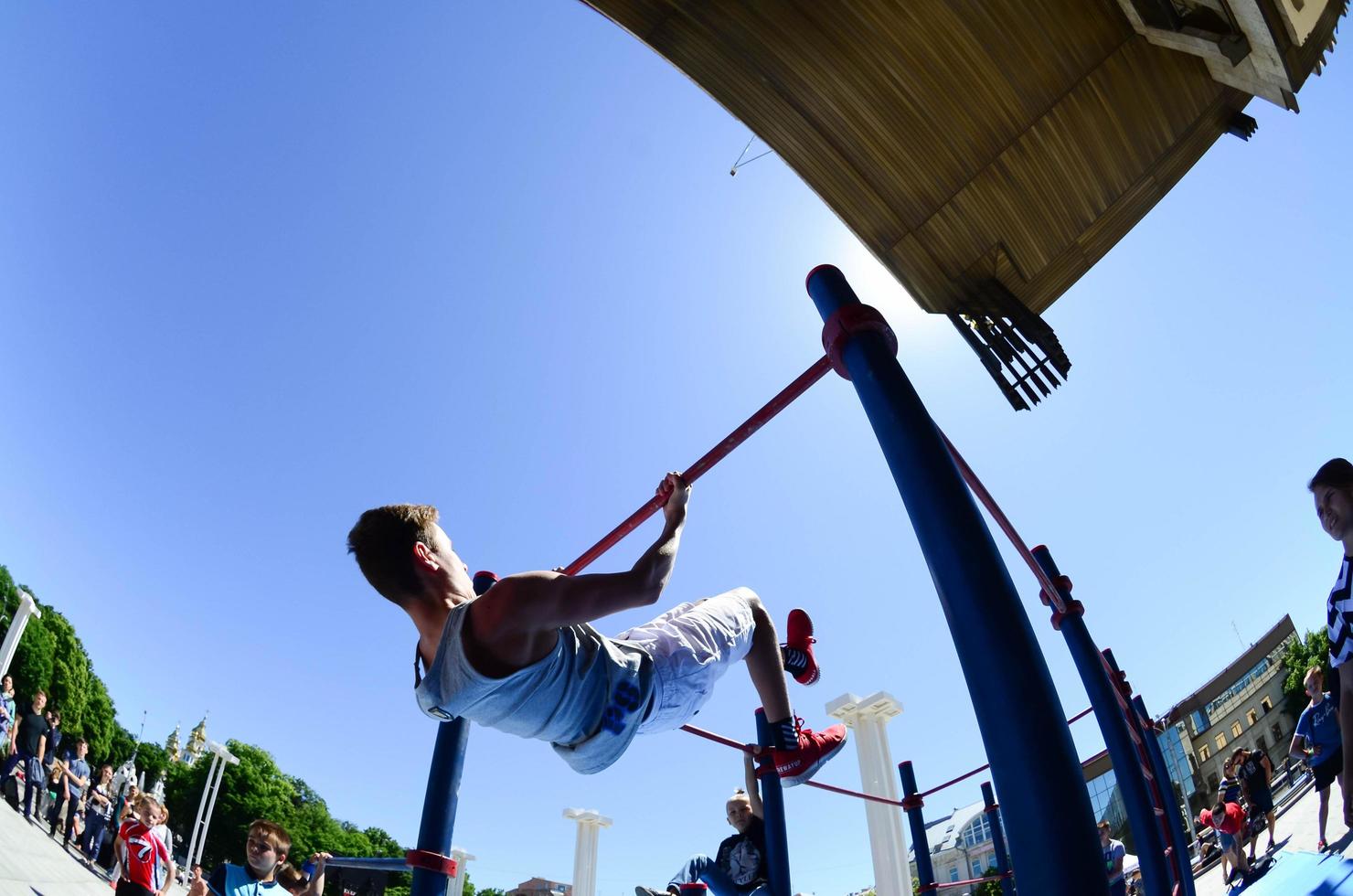 KHARKIV, UKRAINE - 27 MAY, 2018 Street workout show during the annual festival of street cultures photo