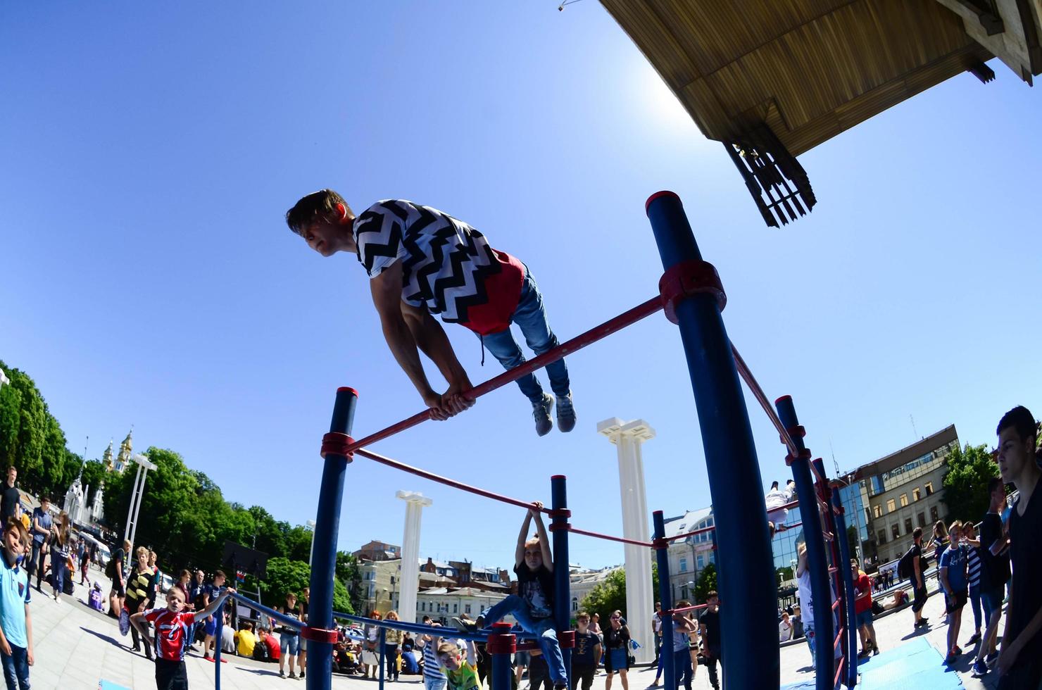 KHARKIV, UKRAINE - 27 MAY, 2018 Street workout show during the annual festival of street cultures photo