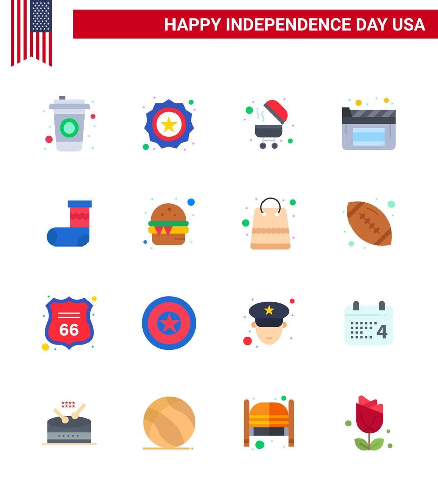 16 Creative USA Icons Modern Independence Signs and 4th July Symbols of burger festivity bbq christmas film Editable USA Day Vector Design Elements
