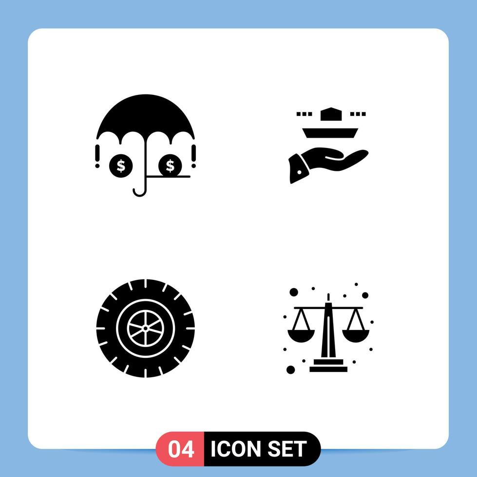Modern Set of 4 Solid Glyphs and symbols such as finance tire waiter lunch balance Editable Vector Design Elements