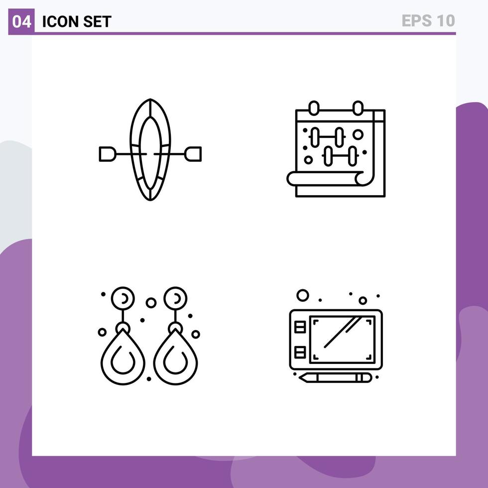 Group of 4 Filledline Flat Colors Signs and Symbols for boat gemstone calendar dumbell valuable Editable Vector Design Elements