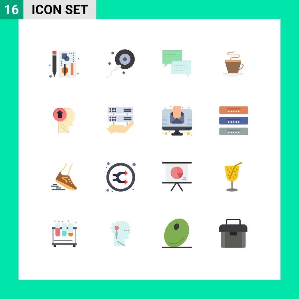 conjunto de 16 iconos de interfaz de usuario modernos signos de símbolos para la cabeza chat indio café té paquete editable de elementos de diseño de vectores creativos