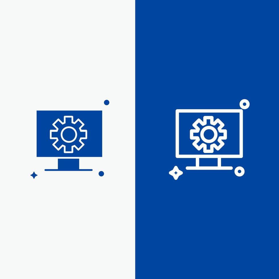 Computer Hardware Setting Gear Line and Glyph Solid icon Blue banner Line and Glyph Solid icon Blue banner vector