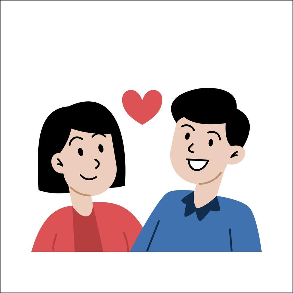 happy family. young husband and wife. Cute cartoon characters isolated on white background. Colorful vector illustration in flat style.