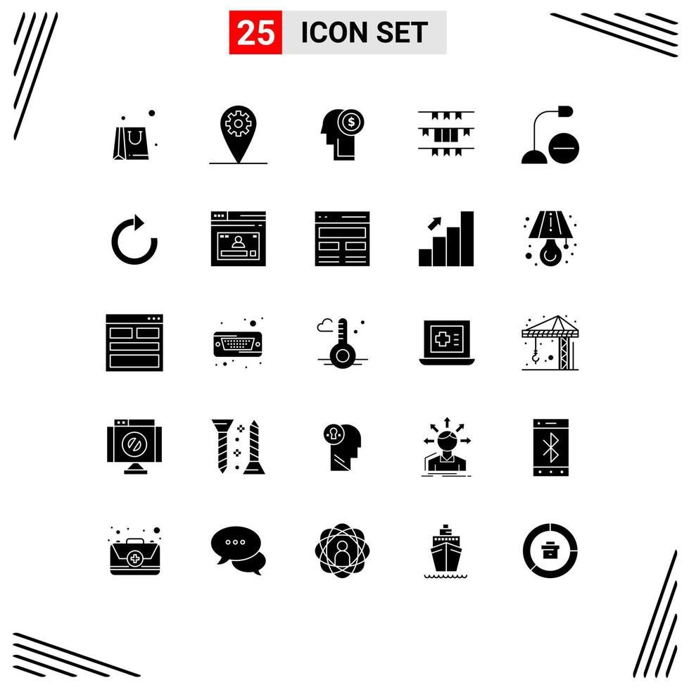 Pictogram Set of 25 Simple Solid Glyphs of gadget computers money irish garland Editable Vector Design Elements