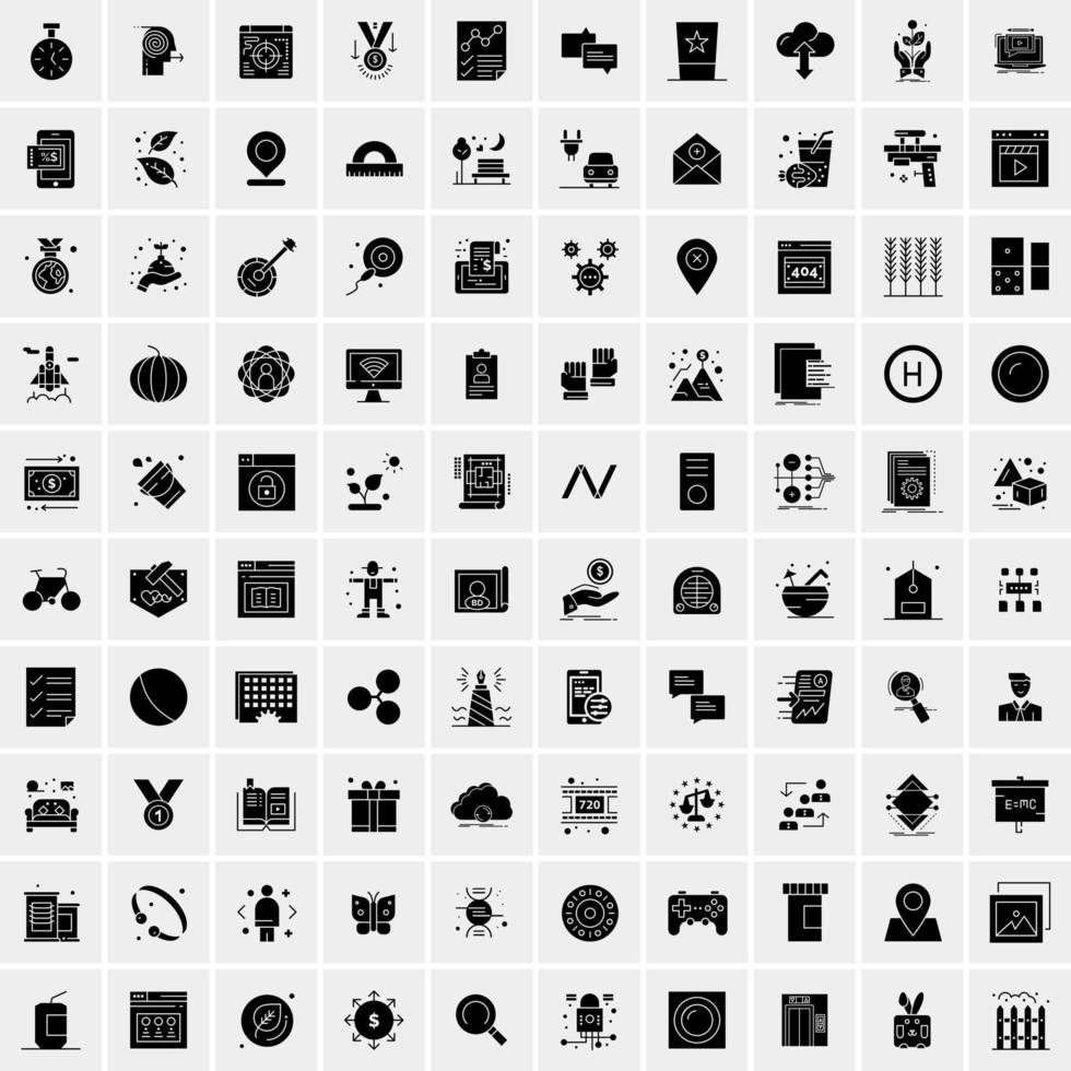 Set of 100 Business Solid Glyph icons vector