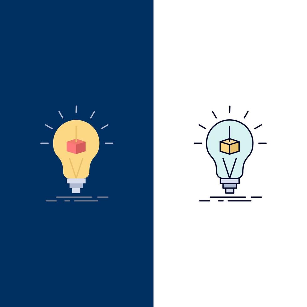 3d Cube idea bulb printing box Flat Color Icon Vector