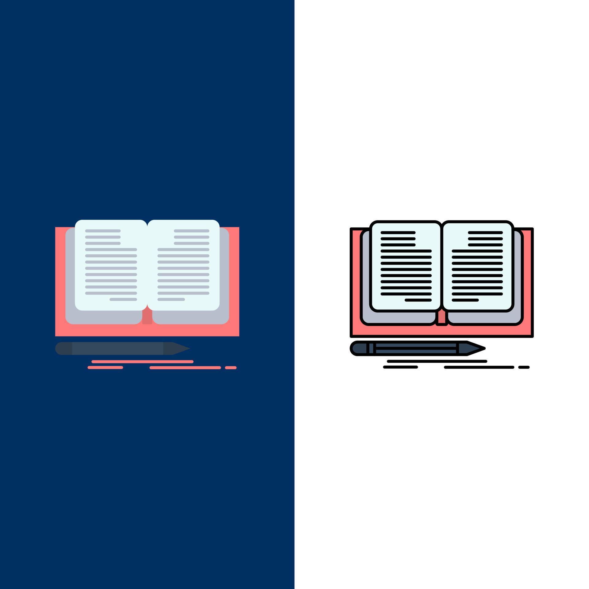 Writing Novel Book Story Icons Flat and Line Filled Icon Set Vector