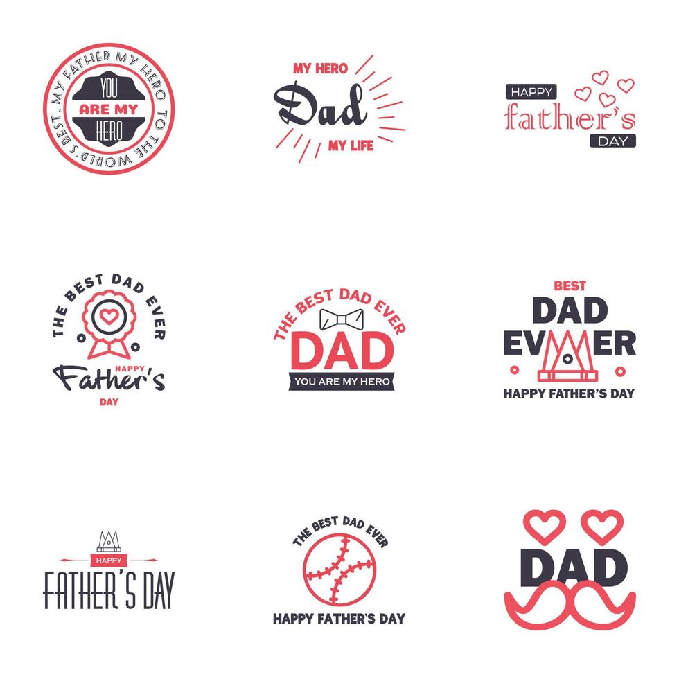 Set of fathers day 9 Black and Pink design elements Editable Vector Design Elements