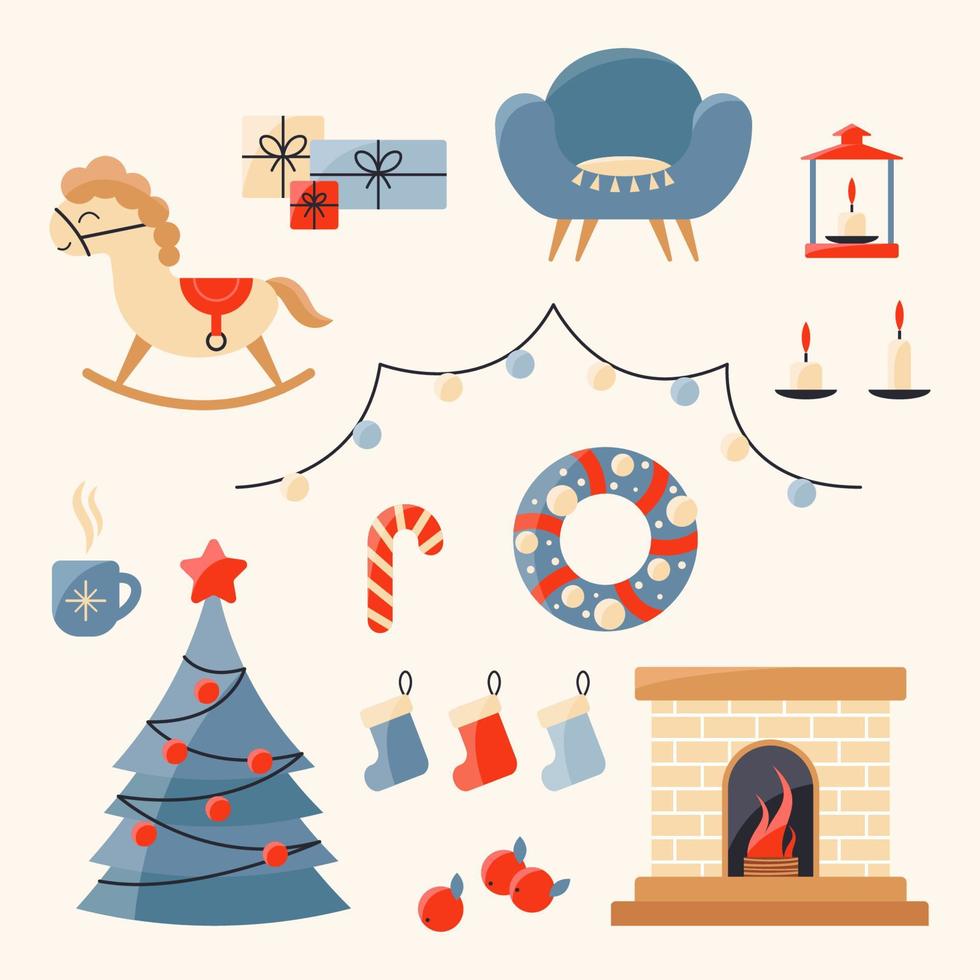 vector set of Christmas interior elements