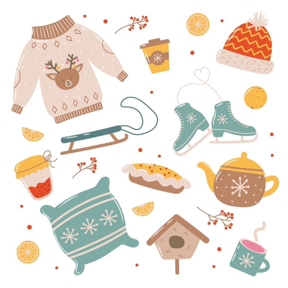 vector winter set of elements and objects