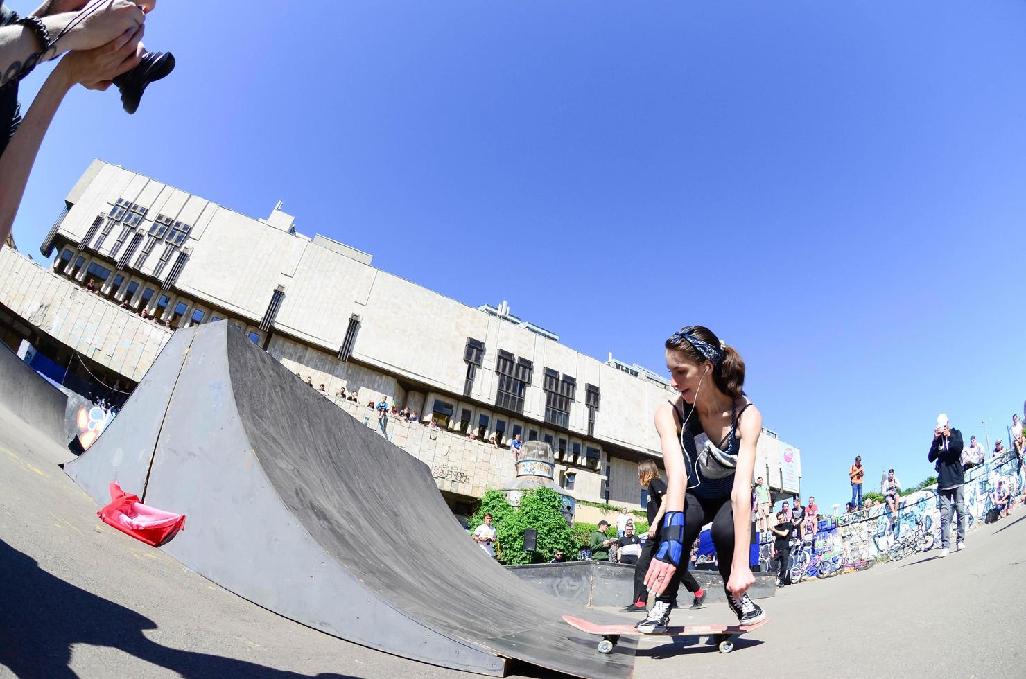 KHARKIV, UKRAINE - 27 MAY, 2018 Skateboarding contest in outdoors skate park during the annual festival of street cultures photo