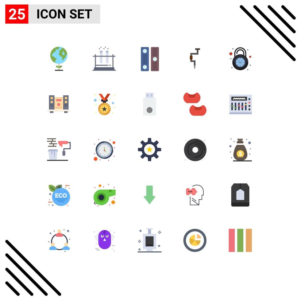 Mobile Interface Flat Color Set of 25 Pictograms of clock well directory tool carpenter Editable Vector Design Elements
