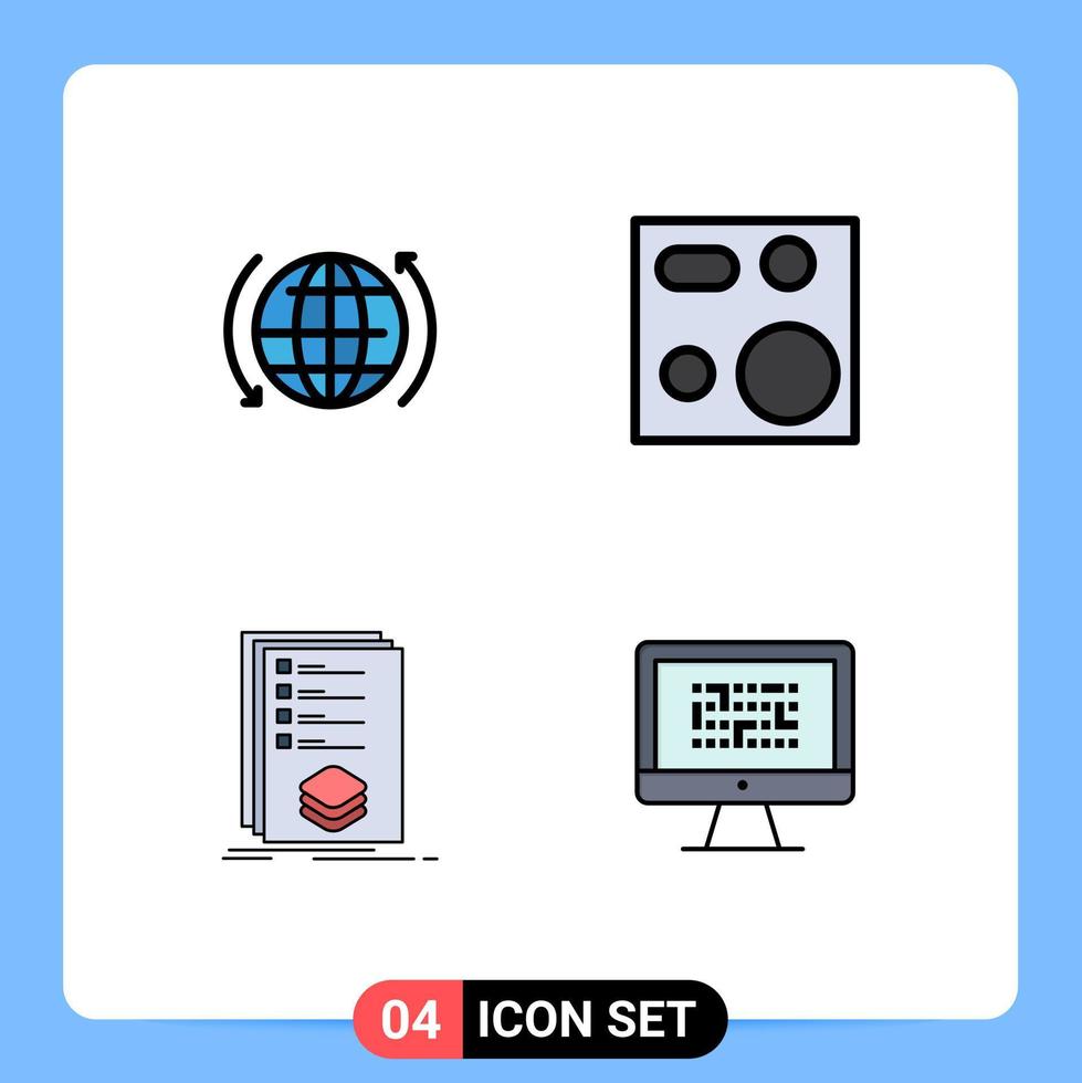 Filledline Flat Color Pack of 4 Universal Symbols of global categories arrow electronics list Editable Vector Design Elements
