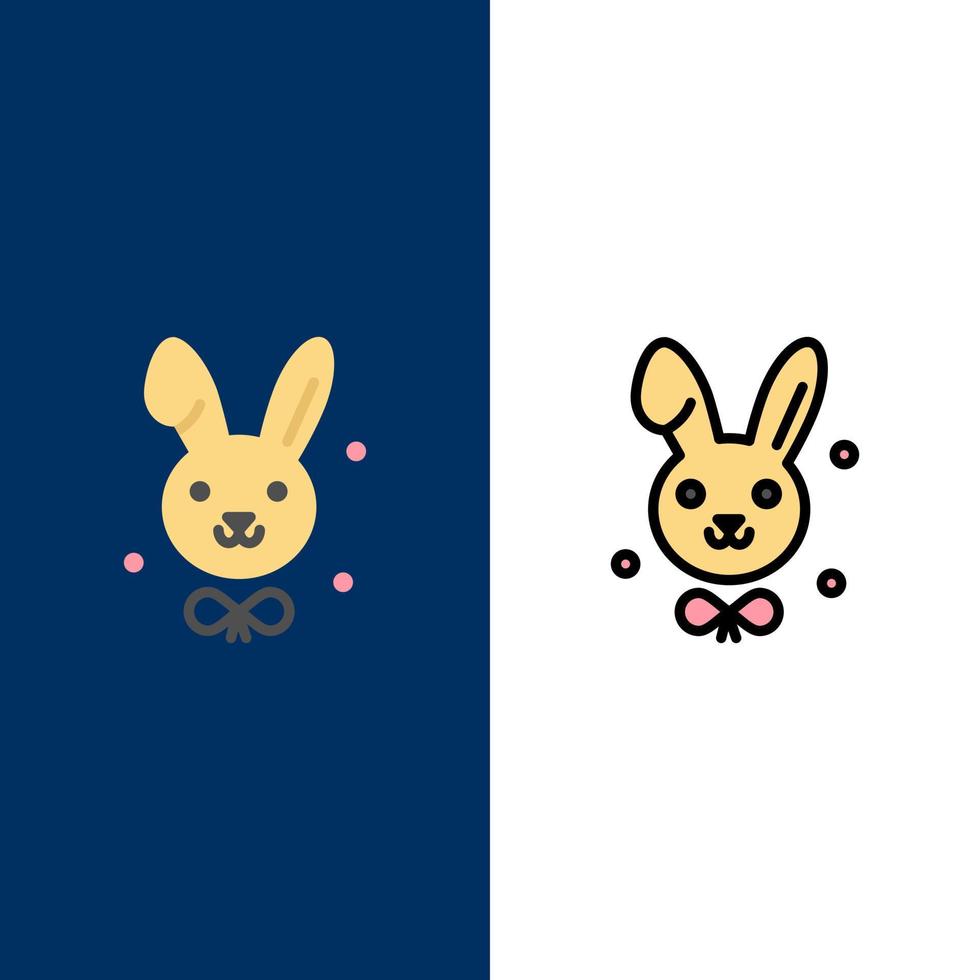 Bunny Easter Rabbit  Icons Flat and Line Filled Icon Set Vector Blue Background