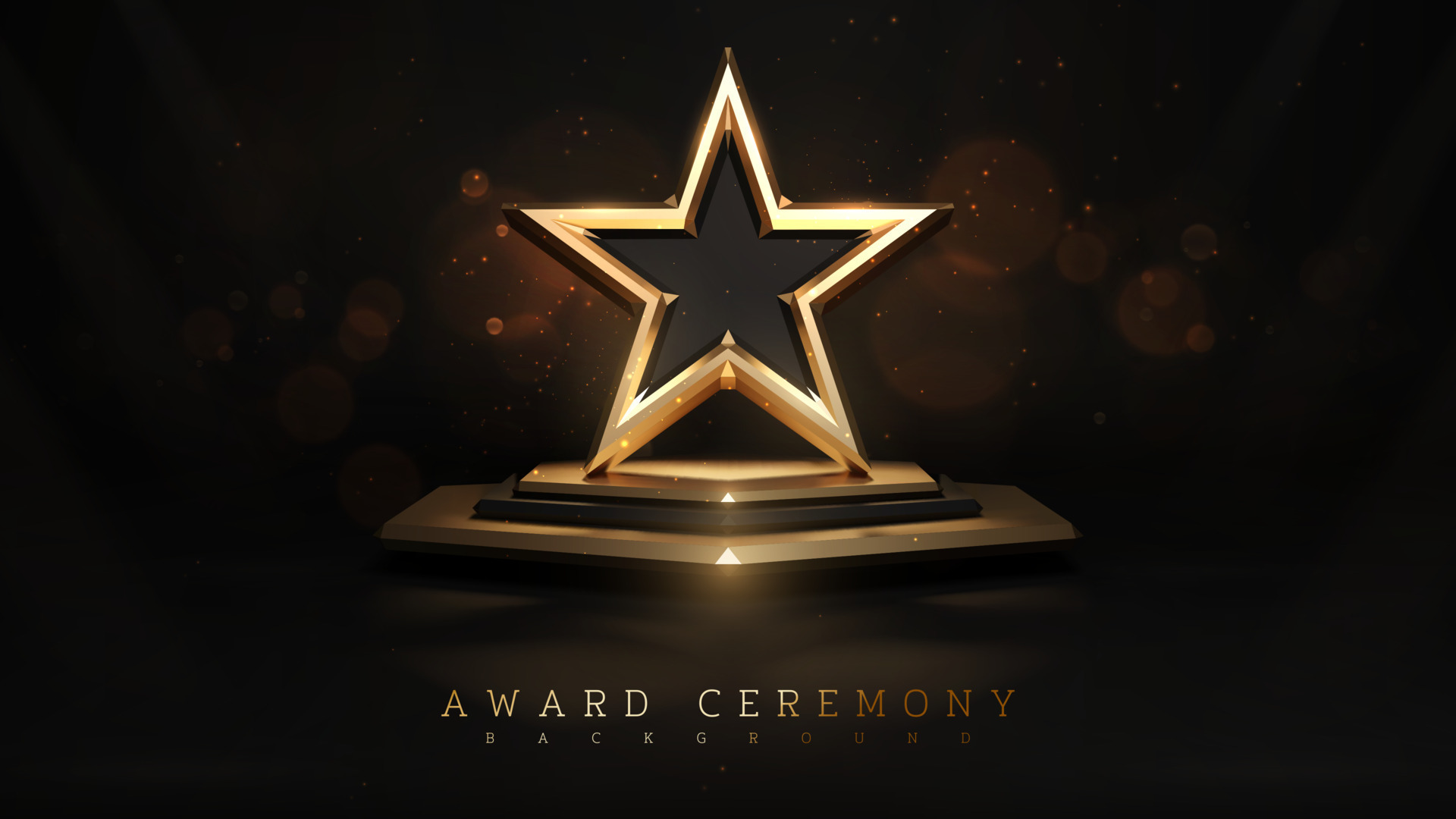 Award ceremony background and 3d gold star element on podium and