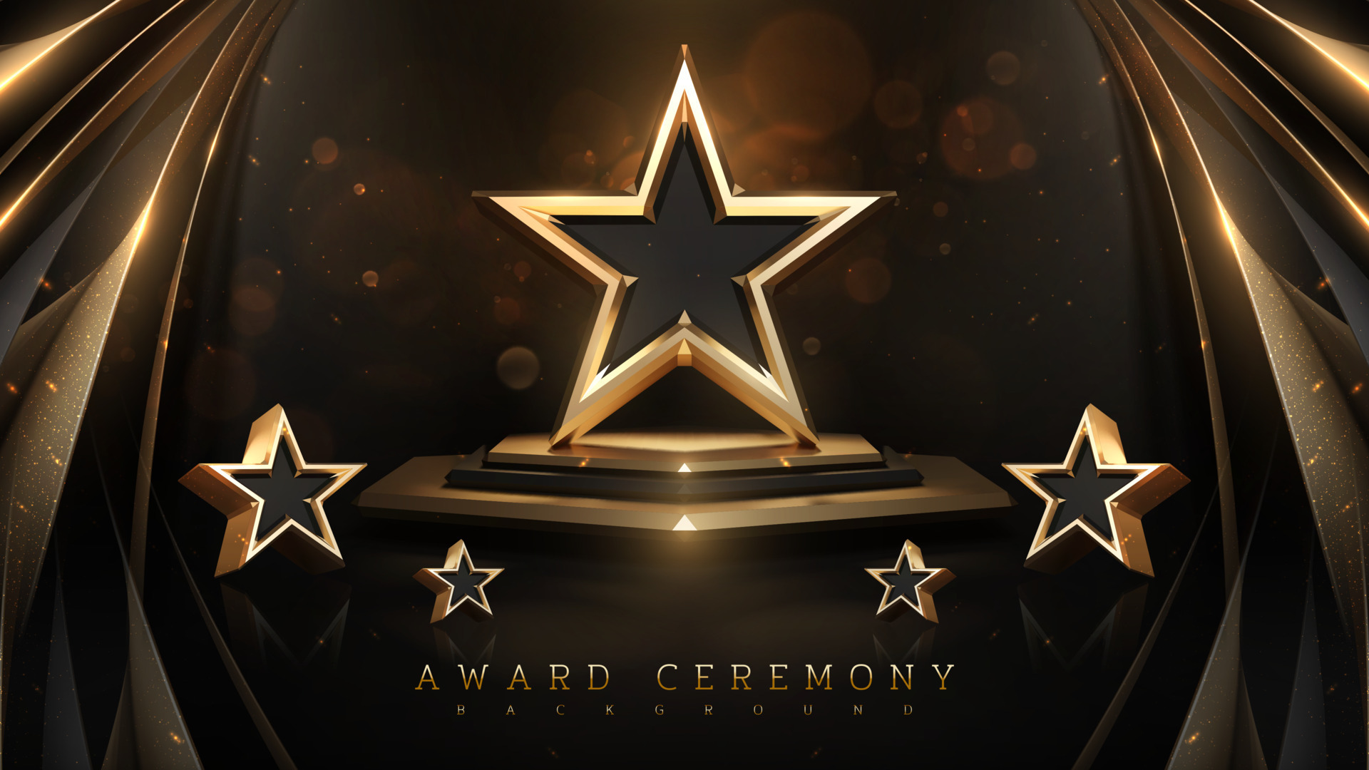 Award Ceremony Background With 3d Gold Star And Ribbon Element And 