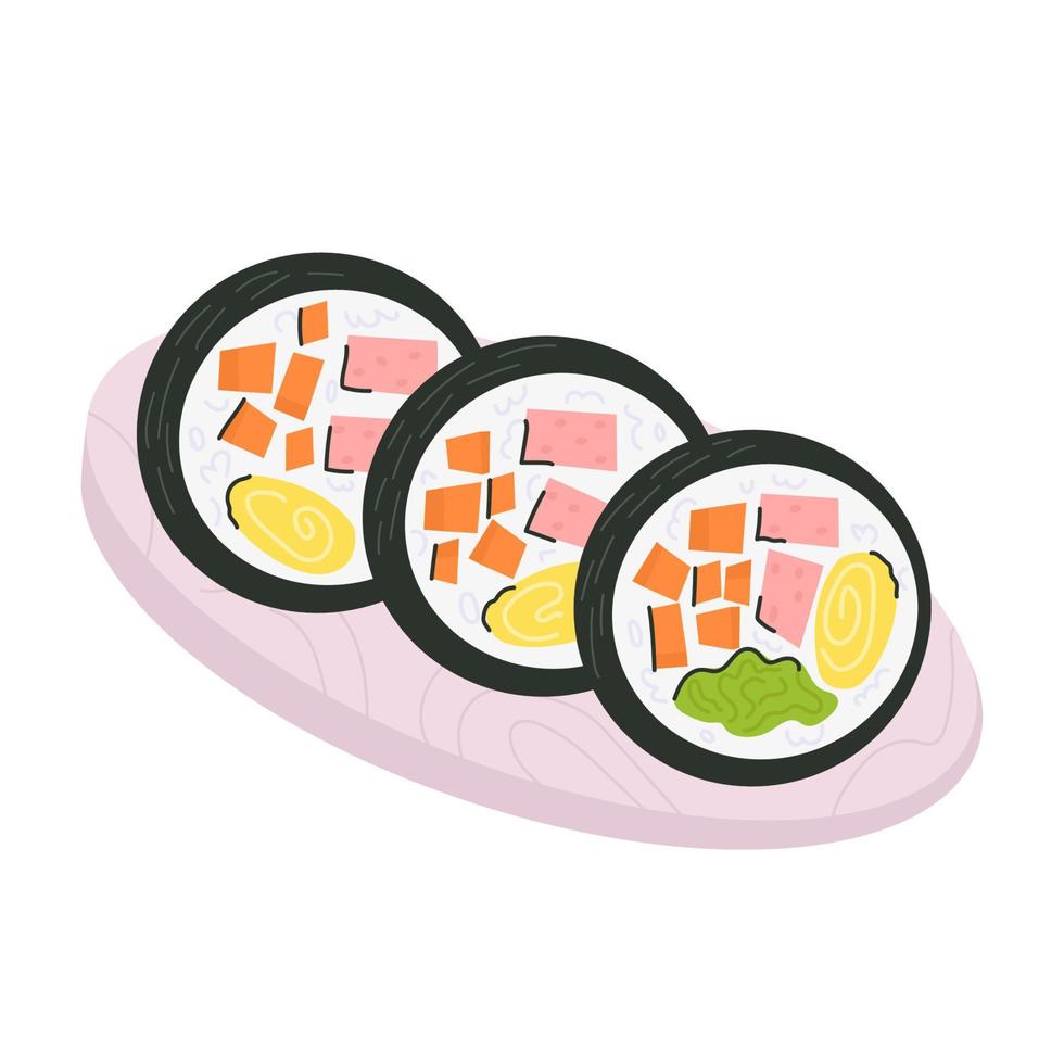 kimbap roll korean street food on  plate vector