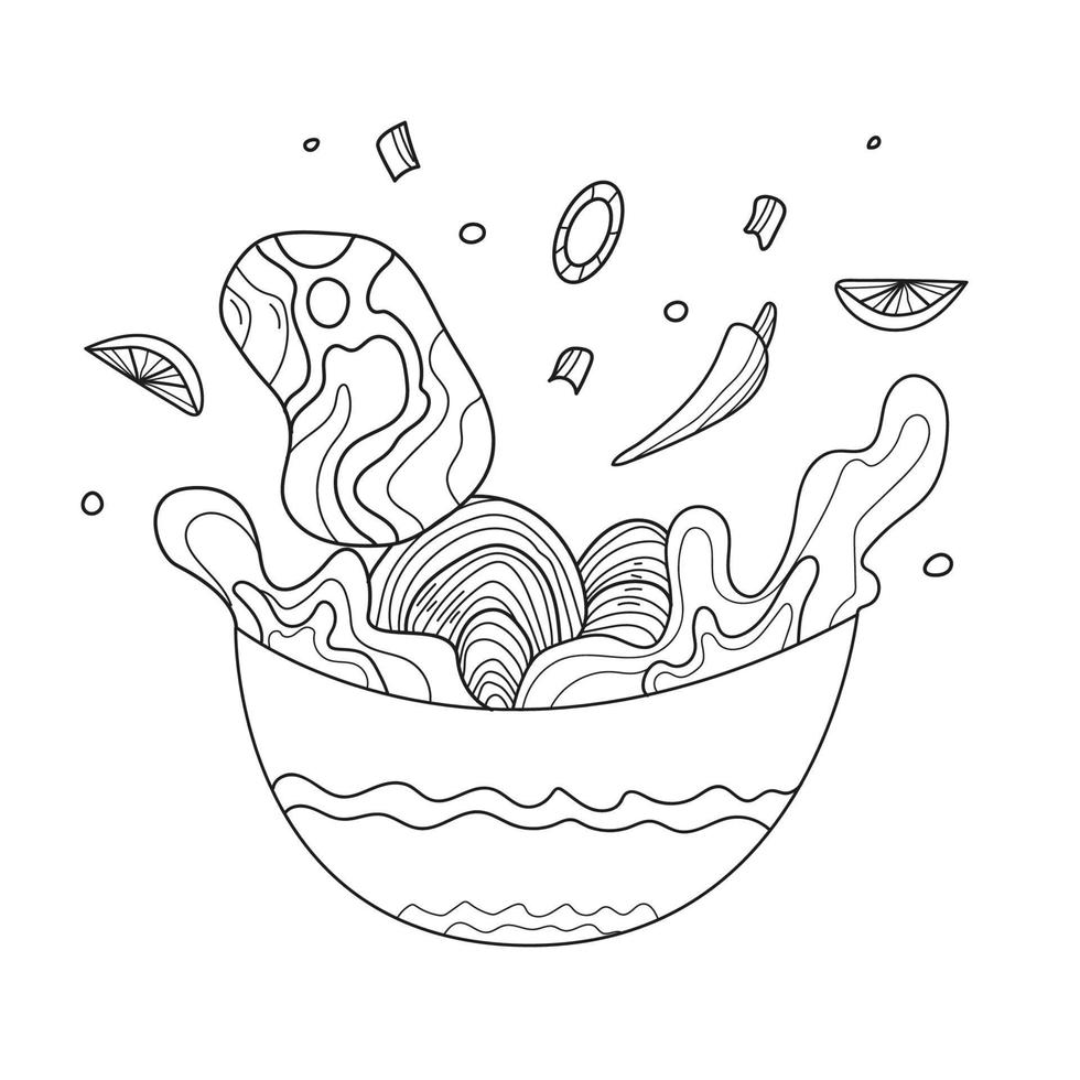 Pho bo soup in bowl with ingredient vector
