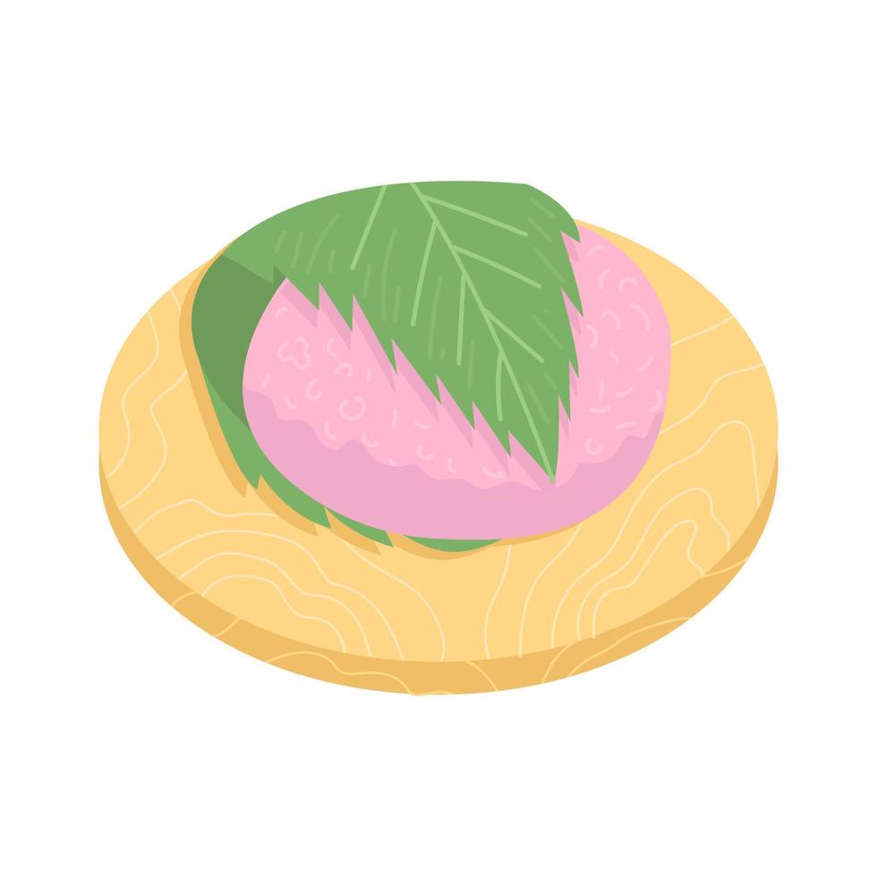 pastel de arroz rosa japonés sakuramochi sobre fondo aislado vector