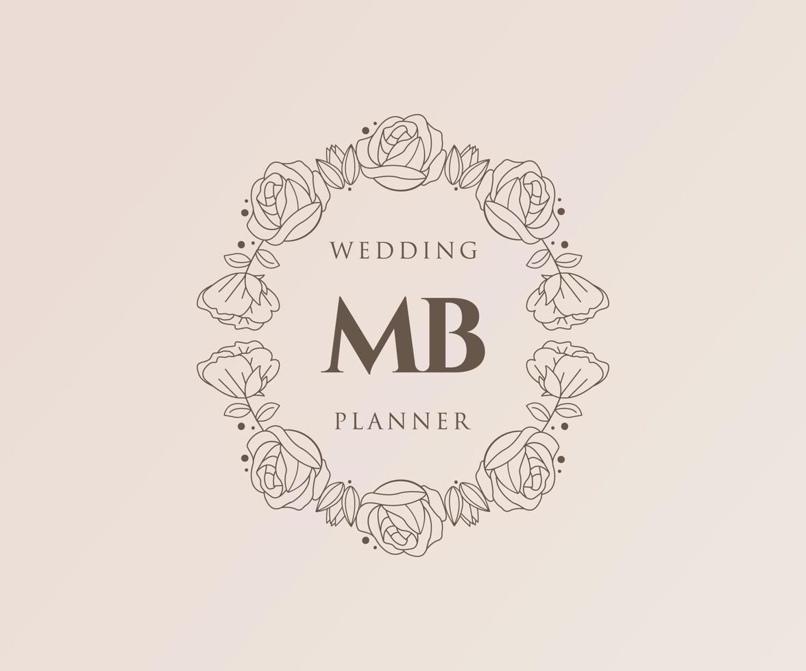 colección de logotipos de monograma de boda con letras iniciales de mb, plantillas florales y minimalistas modernas dibujadas a mano para tarjetas de invitación, guardar la fecha, identidad elegante para restaurante, boutique, café en vector