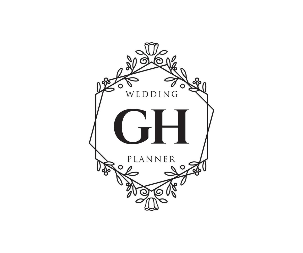 GH Initials letter Wedding monogram logos collection, hand drawn modern minimalistic and floral templates for Invitation cards, Save the Date, elegant identity for restaurant, boutique, cafe in vector