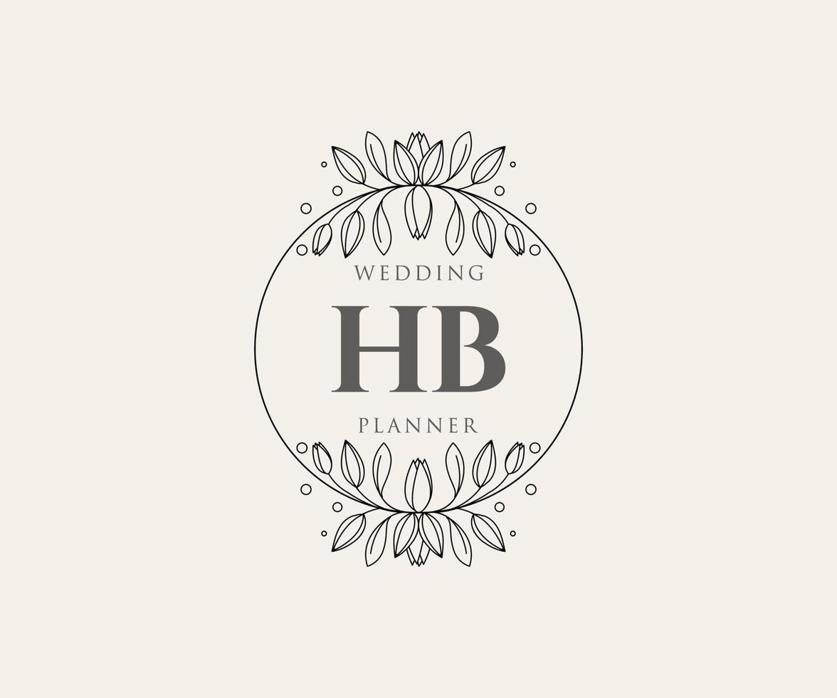 colección de logotipos de monograma de boda con letras iniciales hb, plantillas florales y minimalistas modernas dibujadas a mano para tarjetas de invitación, guardar la fecha, identidad elegante para restaurante, boutique, café en vector