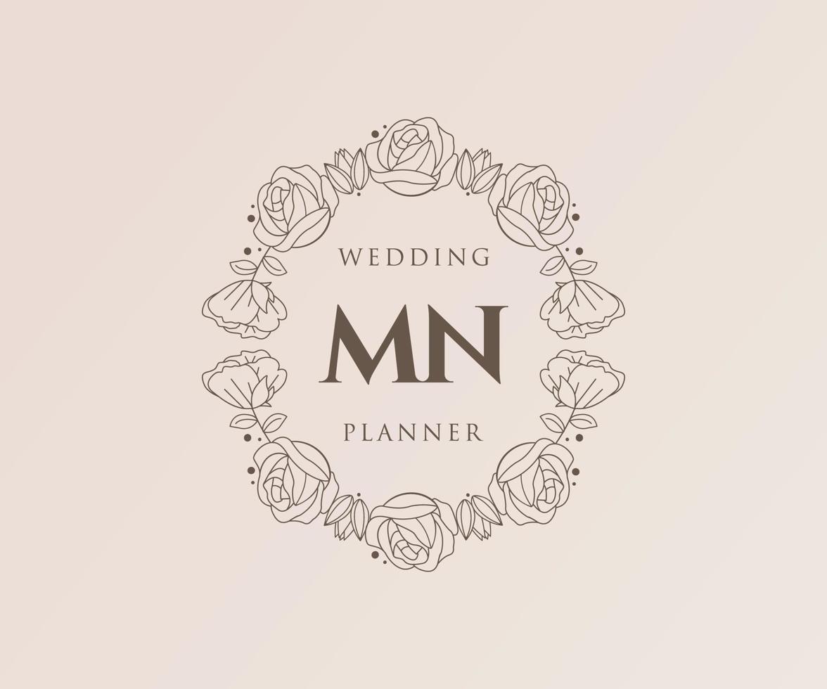 MN Initials letter Wedding monogram logos collection, hand drawn modern minimalistic and floral templates for Invitation cards, Save the Date, elegant identity for restaurant, boutique, cafe in vector