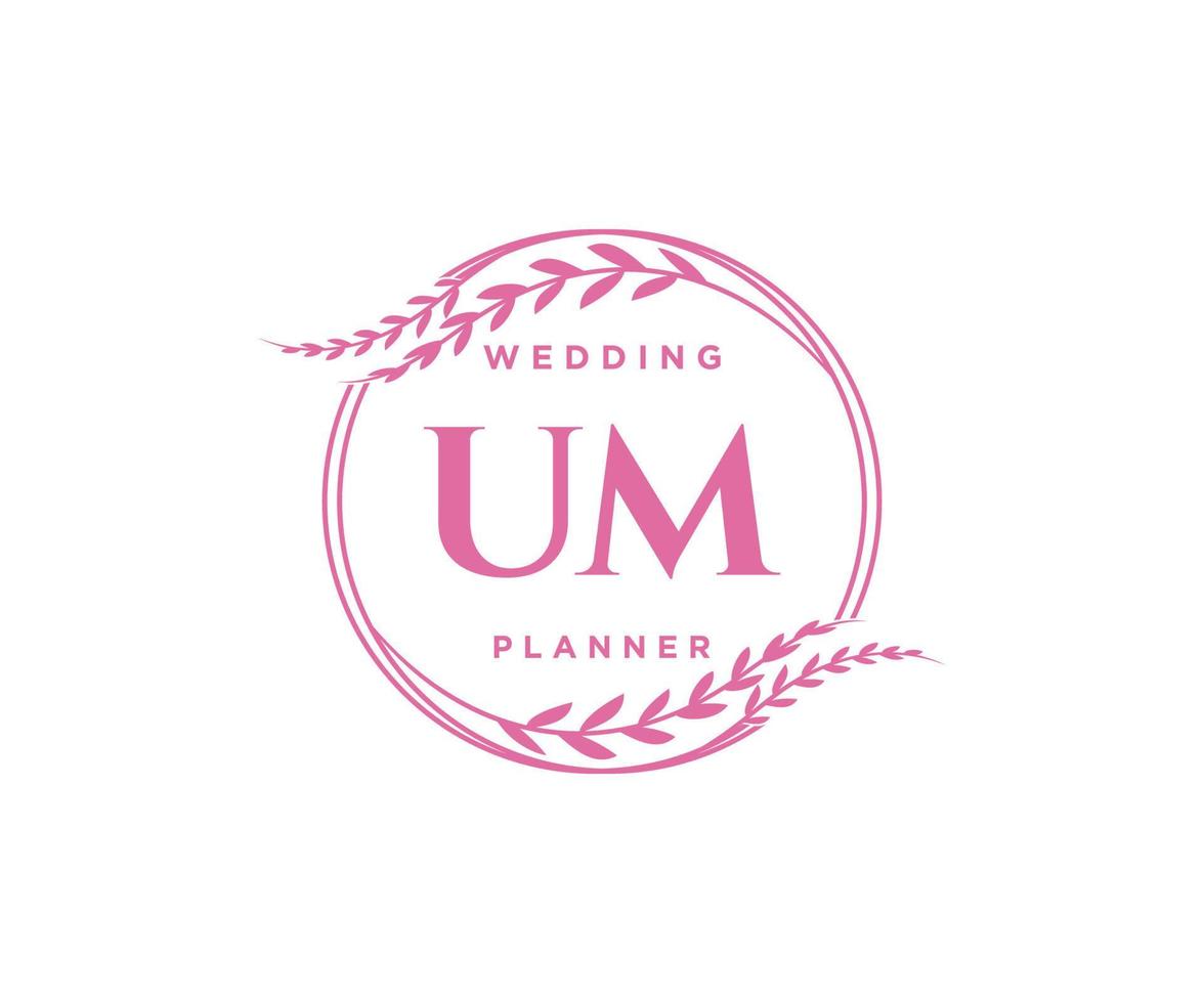 UM Initials letter Wedding monogram logos collection, hand drawn modern minimalistic and floral templates for Invitation cards, Save the Date, elegant identity for restaurant, boutique, cafe in vector