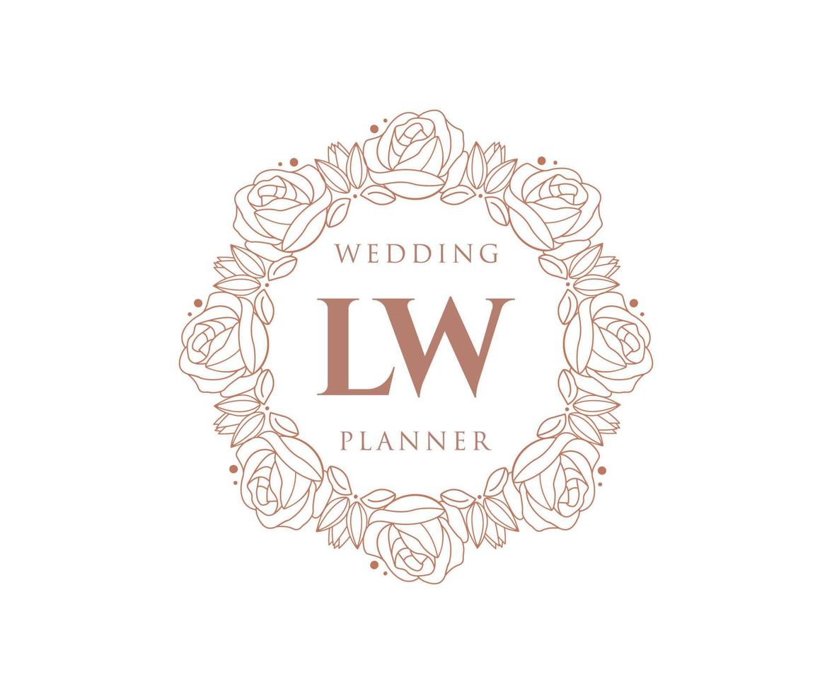 colección de logotipos de monograma de boda con letras iniciales de lw, plantillas florales y minimalistas modernas dibujadas a mano para tarjetas de invitación, guardar la fecha, identidad elegante para restaurante, boutique, café en vector