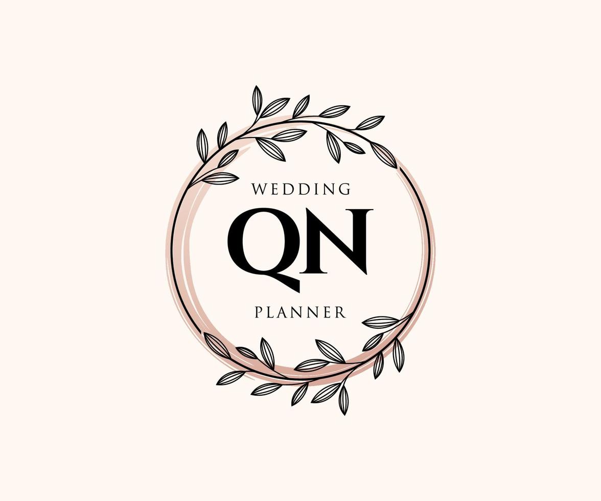 QN Initials letter Wedding monogram logos collection, hand drawn modern minimalistic and floral templates for Invitation cards, Save the Date, elegant identity for restaurant, boutique, cafe in vector