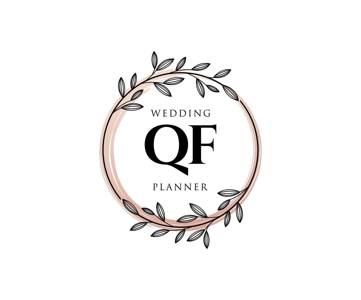 colección de logotipos de monogramas de boda con letras iniciales qf, plantillas florales y minimalistas modernas dibujadas a mano para tarjetas de invitación, guardar la fecha, identidad elegante para restaurante, boutique, café en vector