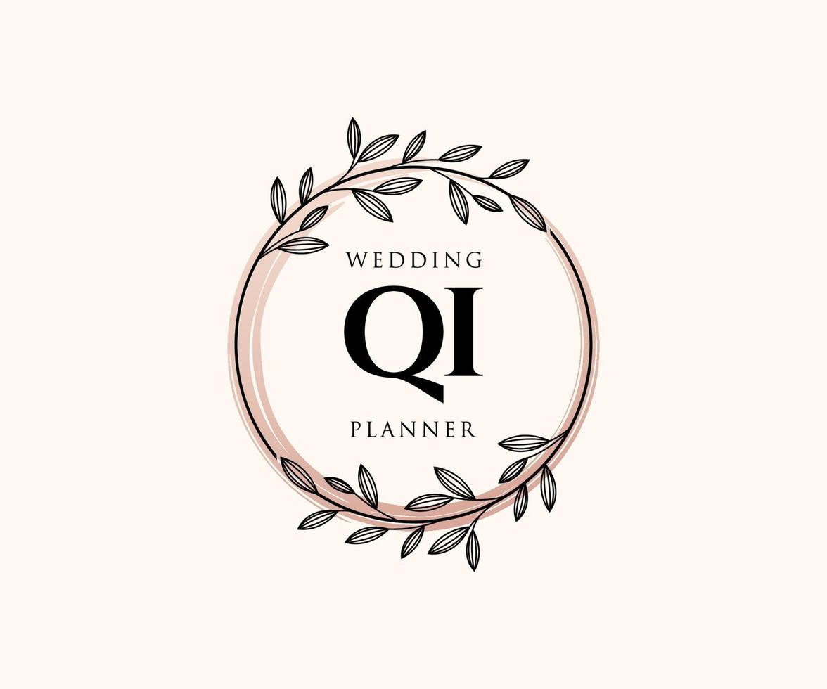 colección de logotipos de monograma de boda con letras iniciales qi, plantillas florales y minimalistas modernas dibujadas a mano para tarjetas de invitación, guardar la fecha, identidad elegante para restaurante, boutique, café en vector