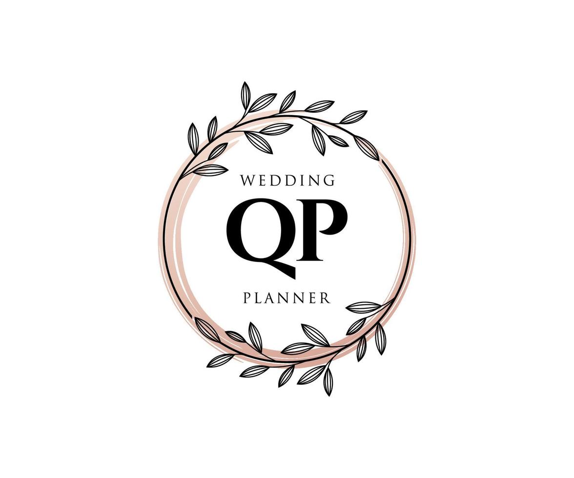 QP Initials letter Wedding monogram logos collection, hand drawn modern minimalistic and floral templates for Invitation cards, Save the Date, elegant identity for restaurant, boutique, cafe in vector