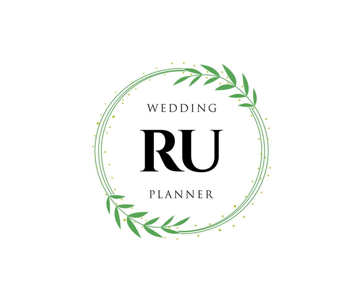 colección de logotipos de monograma de boda con letras iniciales ru, plantillas florales y minimalistas modernas dibujadas a mano para tarjetas de invitación, guardar la fecha, identidad elegante para restaurante, boutique, café en vector