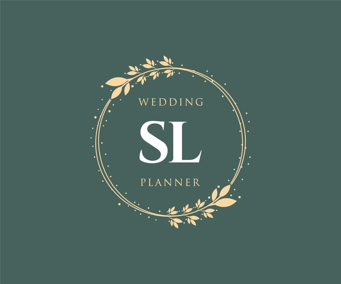 colección de logotipos de monograma de boda con letras iniciales sl, plantillas florales y minimalistas modernas dibujadas a mano para tarjetas de invitación, guardar la fecha, identidad elegante para restaurante, boutique, café en vector