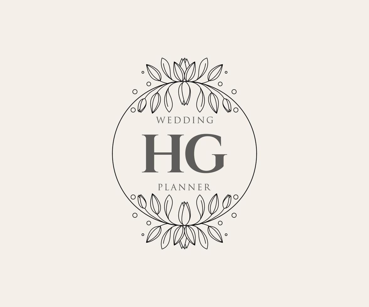 colección de logotipos de monograma de boda con letras iniciales hg, plantillas florales y minimalistas modernas dibujadas a mano para tarjetas de invitación, guardar la fecha, identidad elegante para restaurante, boutique, café en vector