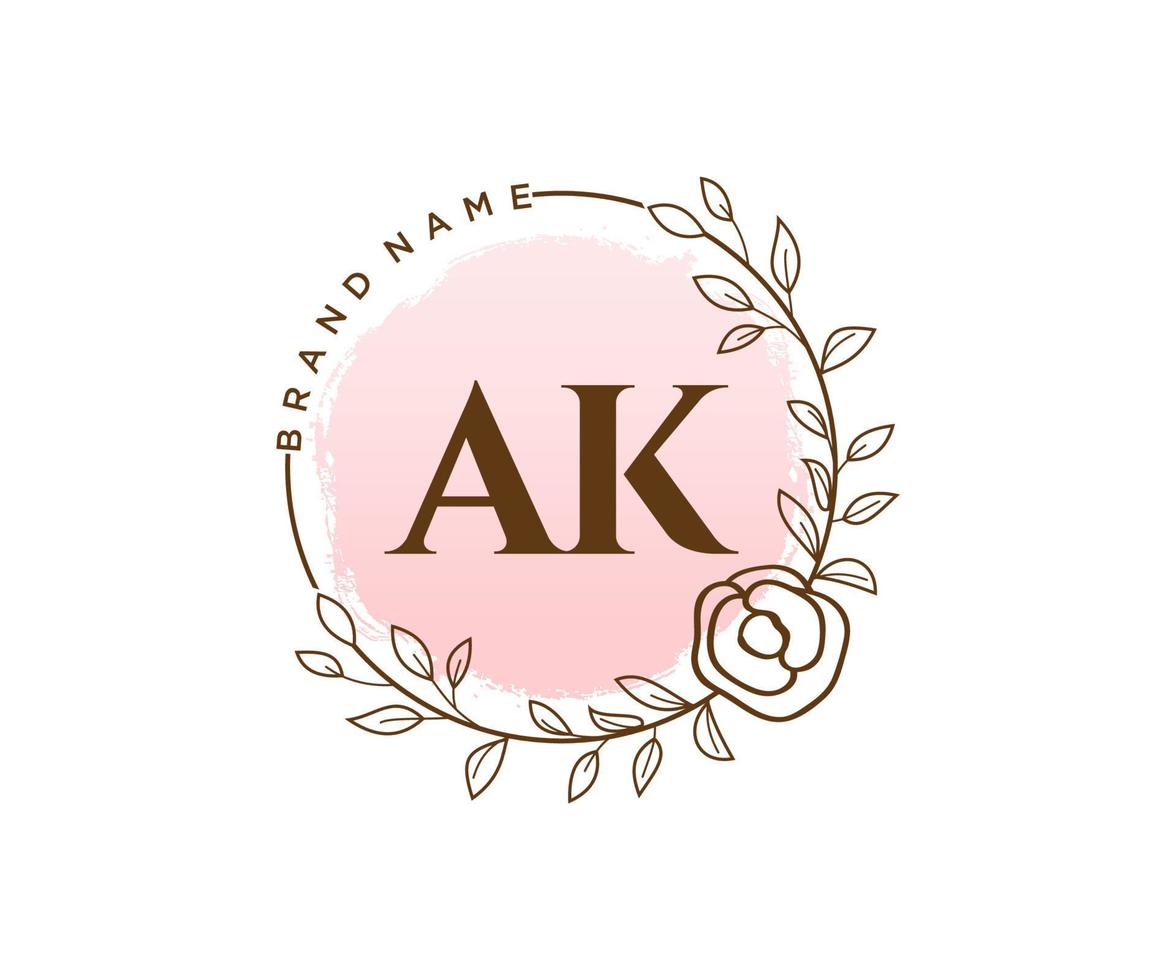 Initial AK feminine logo. Usable for Nature, Salon, Spa, Cosmetic and Beauty Logos. Flat Vector Logo Design Template Element.
