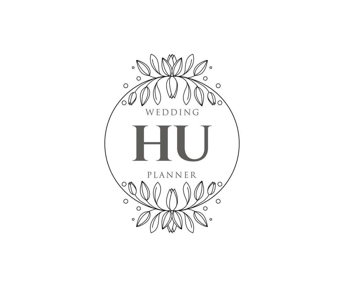 colección de logotipos de monograma de boda con letras iniciales de hu, plantillas florales y minimalistas modernas dibujadas a mano para tarjetas de invitación, guardar la fecha, identidad elegante para restaurante, boutique, café en vector