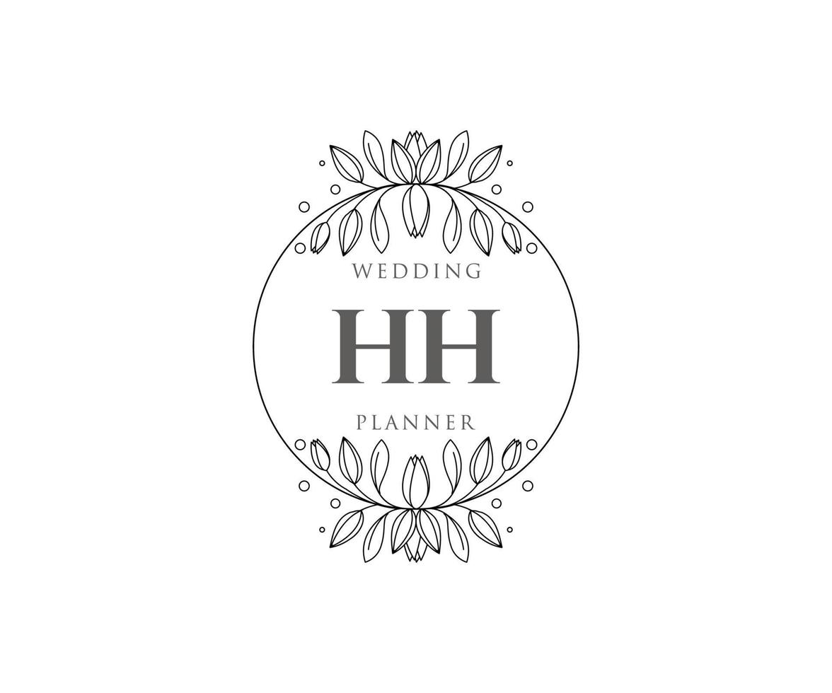 colección de logotipos de monograma de boda con letras iniciales hh, plantillas florales y minimalistas modernas dibujadas a mano para tarjetas de invitación, guardar la fecha, identidad elegante para restaurante, boutique, café en vector