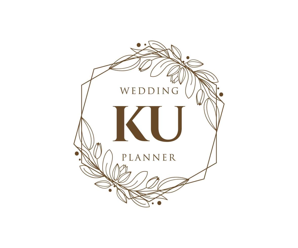 KU Initials letter Wedding monogram logos collection, hand drawn modern minimalistic and floral templates for Invitation cards, Save the Date, elegant identity for restaurant, boutique, cafe in vector