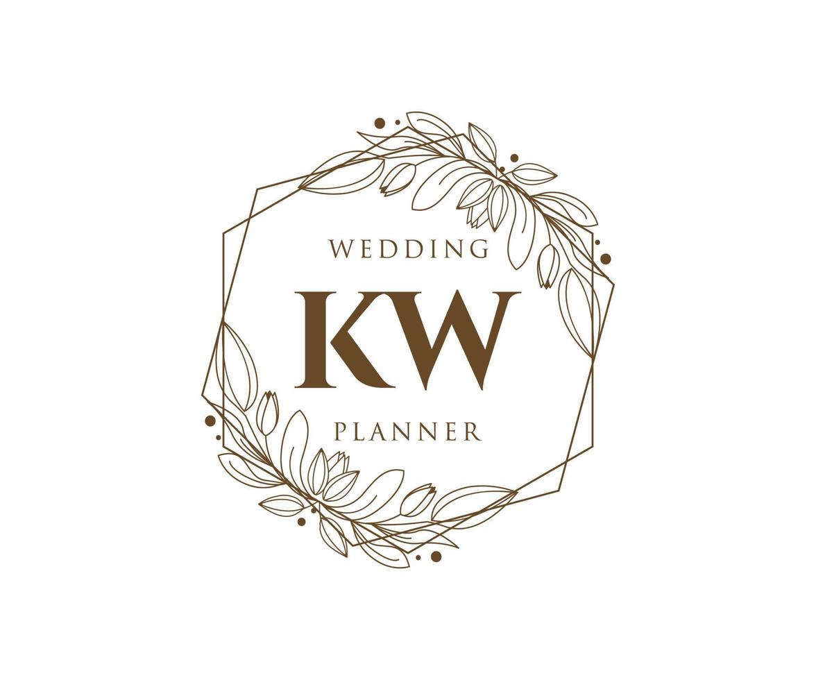 KW Initials letter Wedding monogram logos collection, hand drawn modern minimalistic and floral templates for Invitation cards, Save the Date, elegant identity for restaurant, boutique, cafe in vector