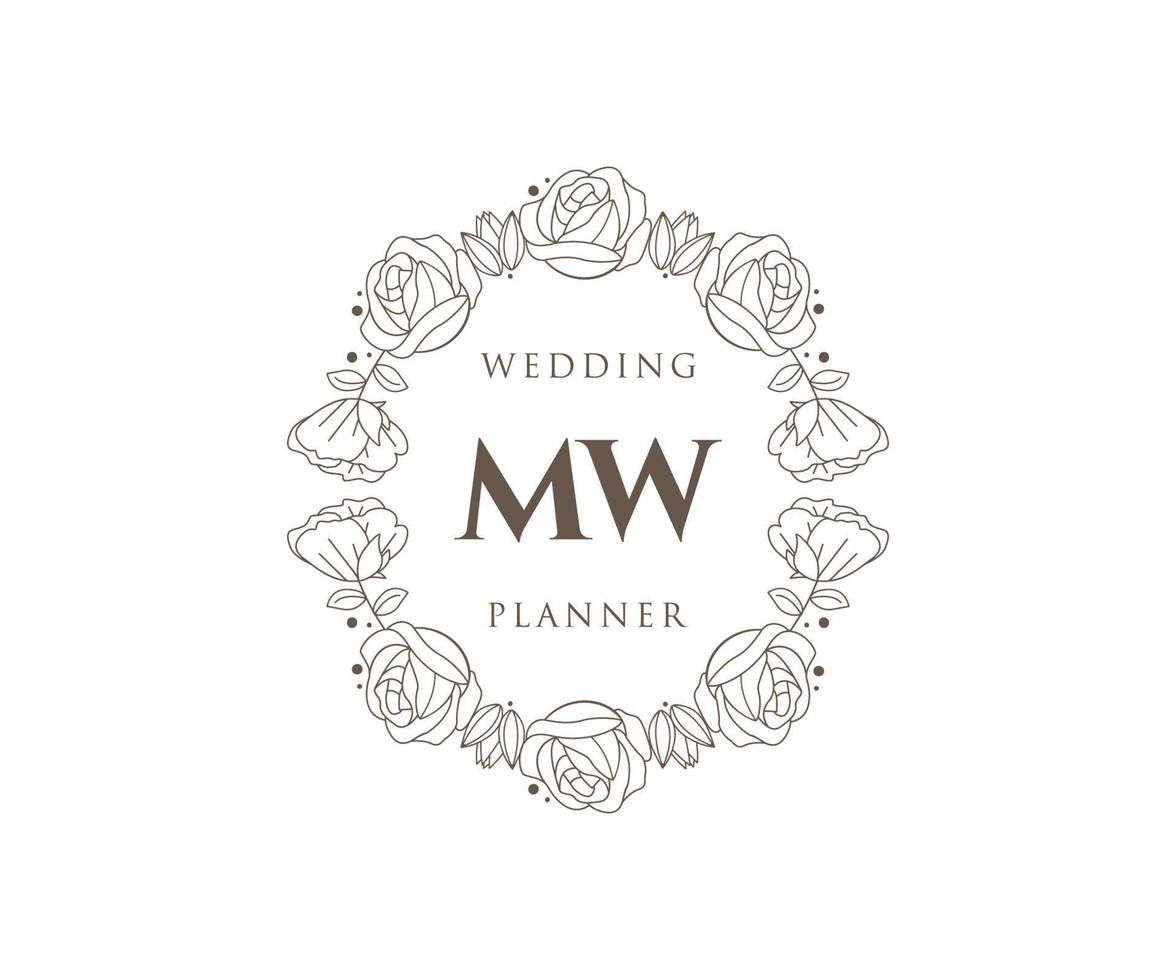 MW Initials letter Wedding monogram logos collection, hand drawn modern minimalistic and floral templates for Invitation cards, Save the Date, elegant identity for restaurant, boutique, cafe in vector