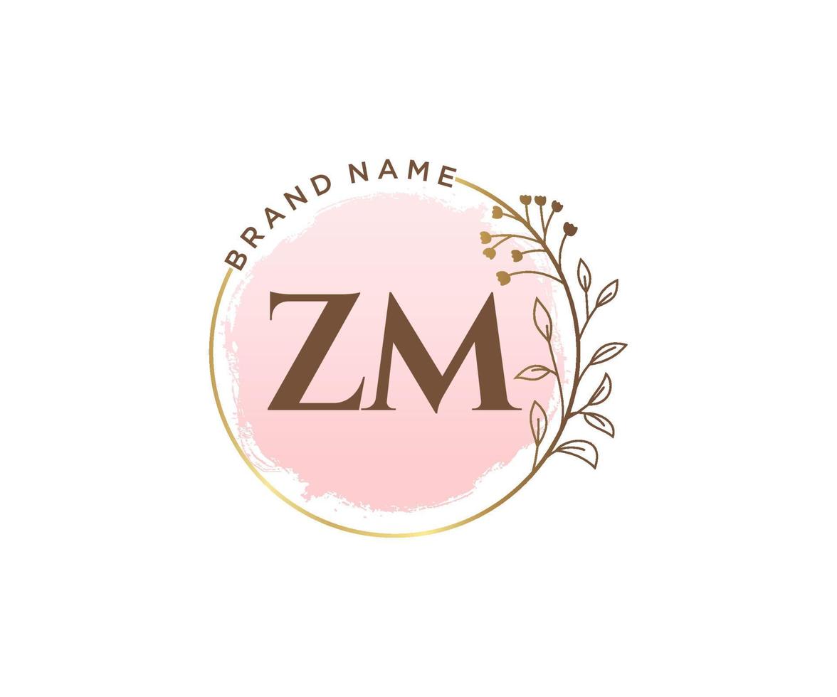 logotipo femenino inicial zm. utilizable para logotipos de naturaleza, salón, spa, cosmética y belleza. elemento de plantilla de diseño de logotipo de vector plano.