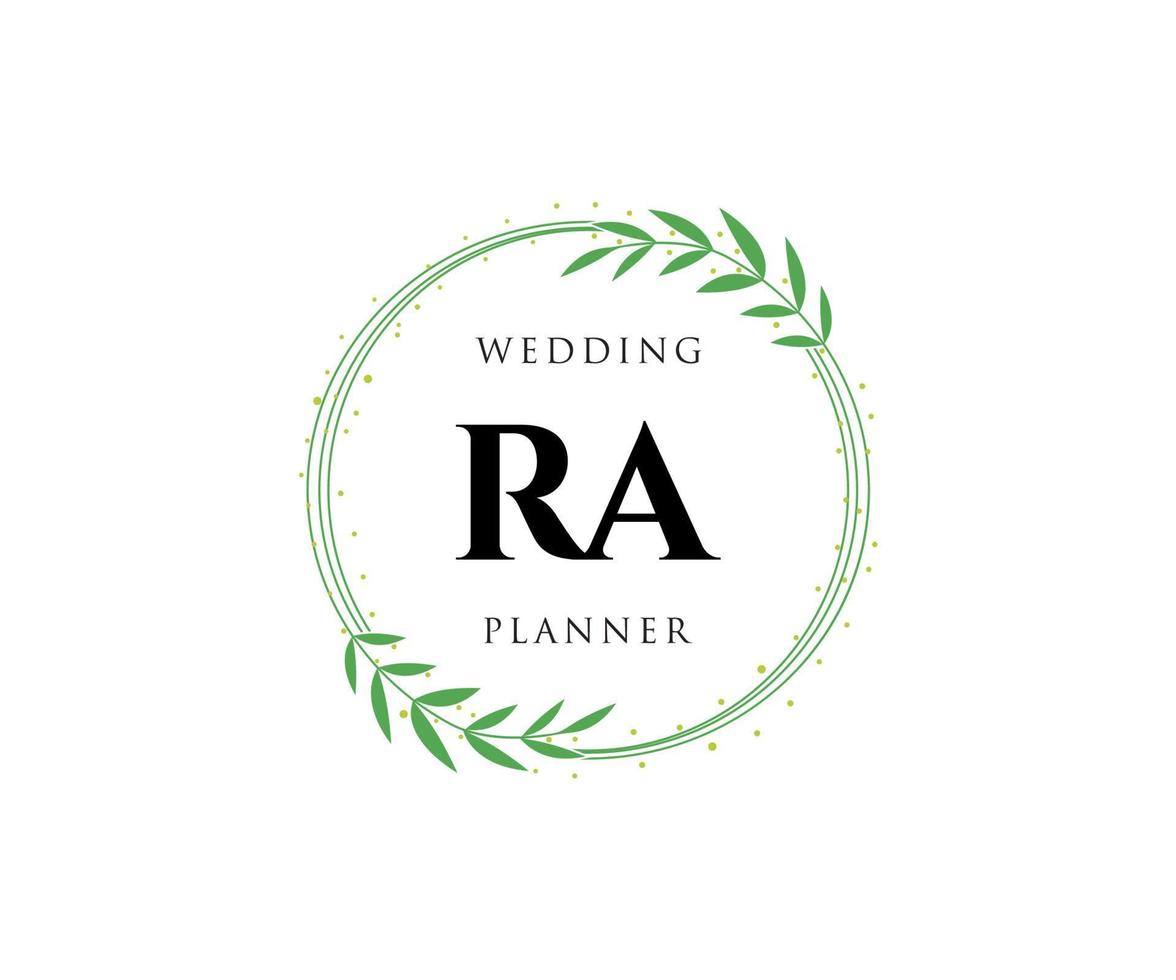 colección de logotipos de monogramas de boda con letras iniciales ra, plantillas florales y minimalistas modernas dibujadas a mano para tarjetas de invitación, guardar la fecha, identidad elegante para restaurante, boutique, café en vectores