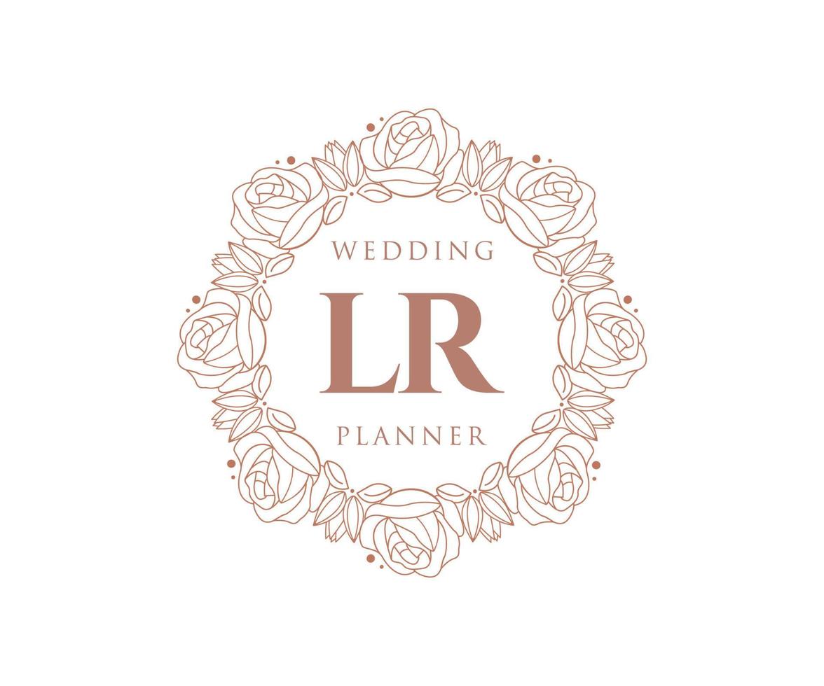 Colección de logotipos de monogramas de boda con letras iniciales lr, plantillas florales y minimalistas modernas dibujadas a mano para tarjetas de invitación, guardar la fecha, identidad elegante para restaurante, boutique, café en vector