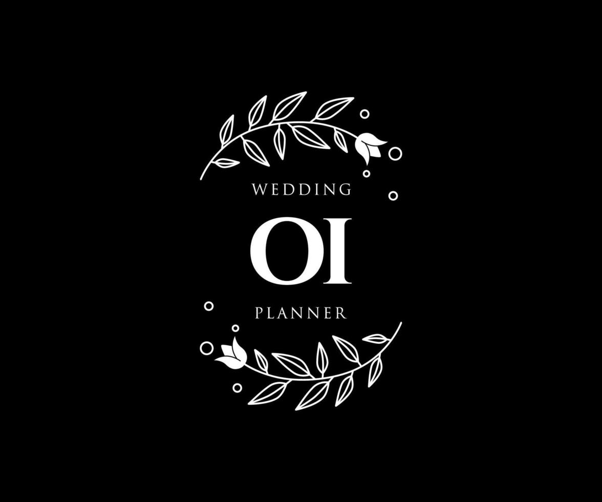 OI Initials letter Wedding monogram logos collection, hand drawn modern minimalistic and floral templates for Invitation cards, Save the Date, elegant identity for restaurant, boutique, cafe in vector