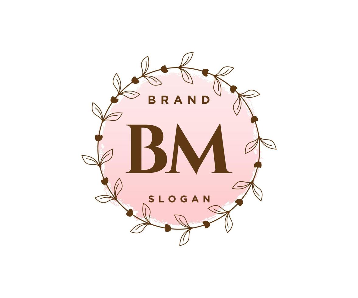 logotipo femenino bm inicial. utilizable para logotipos de naturaleza, salón, spa, cosmética y belleza. elemento de plantilla de diseño de logotipo de vector plano.